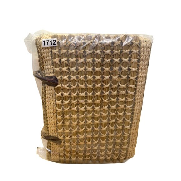 Braided Straw Women’s Beige Tote Bag With Dark Brown Handles Open Weave Style - Picture 10 of 11